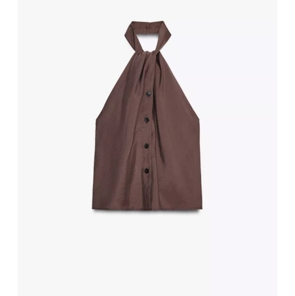 ZARA KNOTTED HALTER TOP VEST NWT BROWN SIZE MEDIUM - Picture 3 of 8